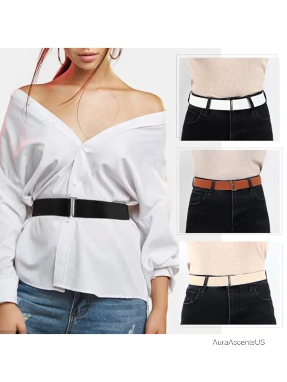 No Show Stretch Belt Adjustable Elastic Belt Flat Buckle for Pants Dresses